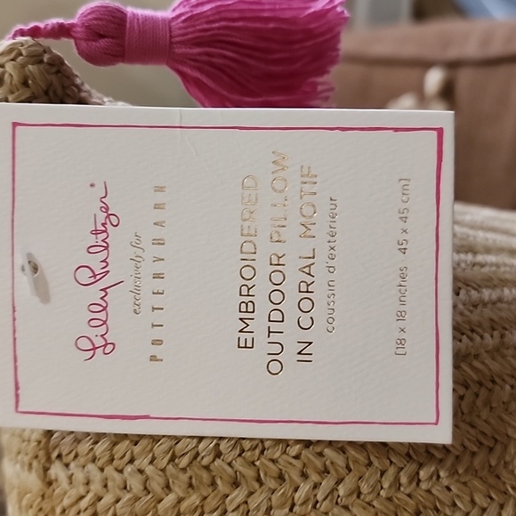 Lilly Pulitzer Coral Embroidered Beige Throw Pillow, NWT.  This is for set of 2. - Picture 3 of 8